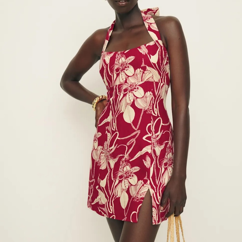 Reformation Isha Linen Dress Red - Size 12